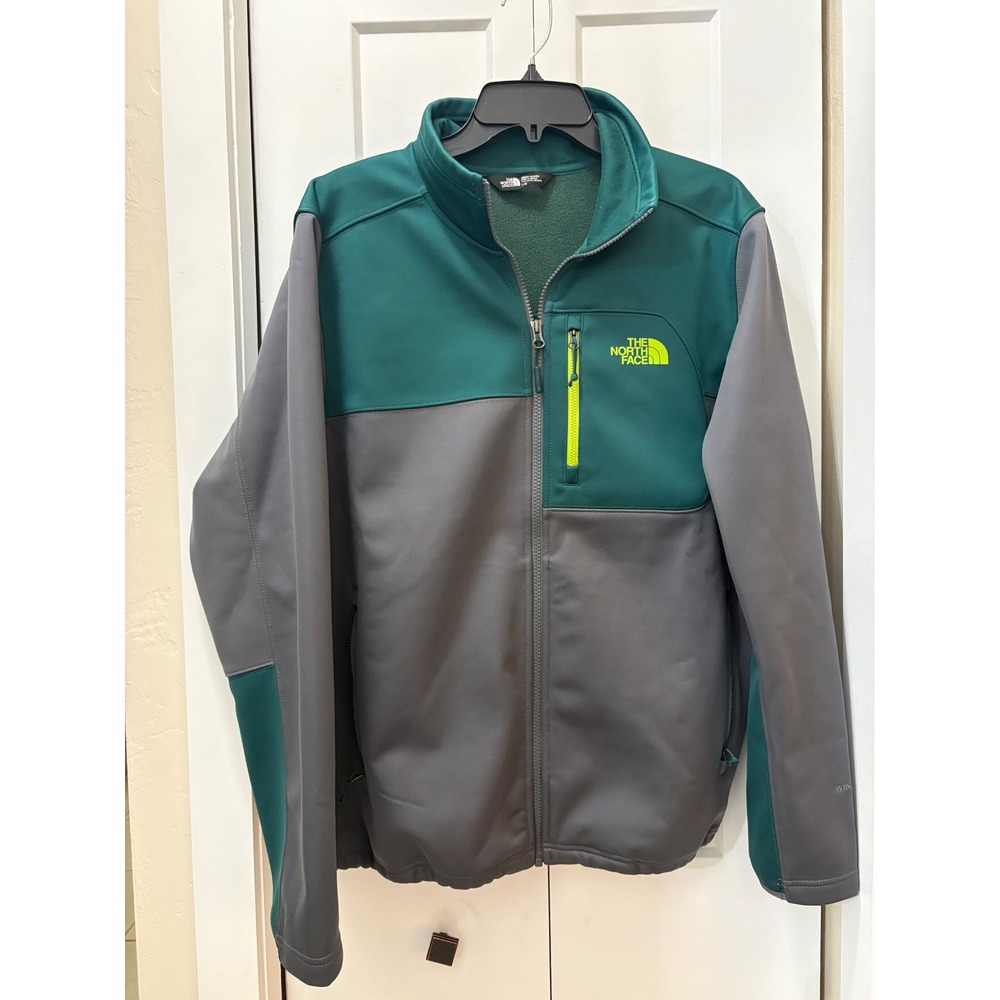 The North Face Apex Bionic Softshell Jacket Mens Large Gray Teal Green Full Zip